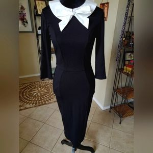 Unique Vintage 1960s Abbi Black&White  Collar Wiggle Dress Sz S